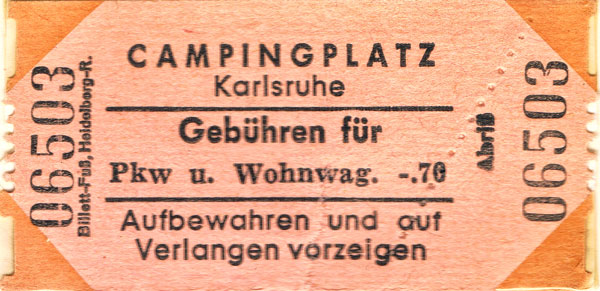 Campingbiljett från Karlsruhe.