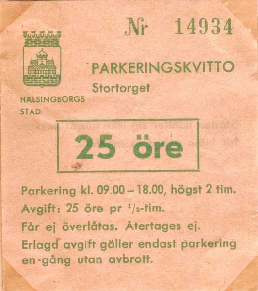 Parkeringskvitto från Helsingborg.