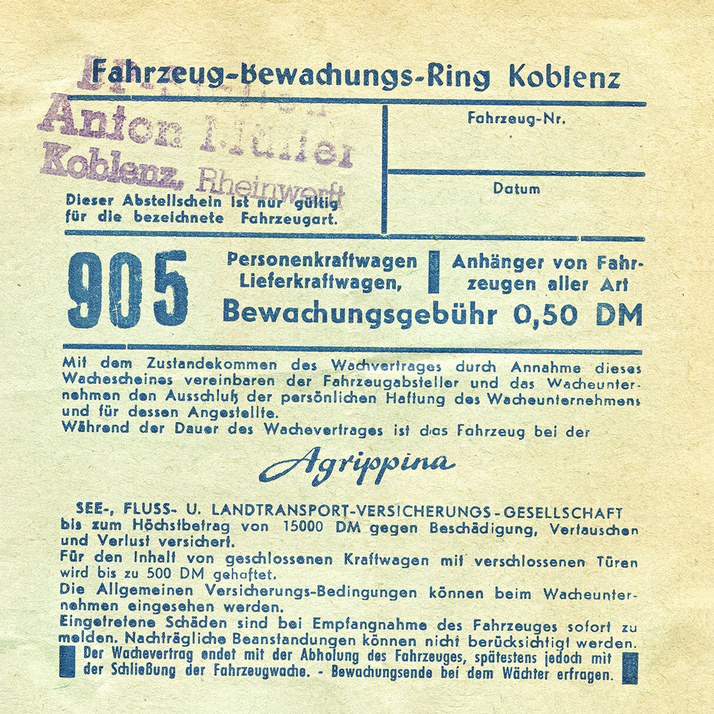 Parkeringskvitto från Koblenz.
