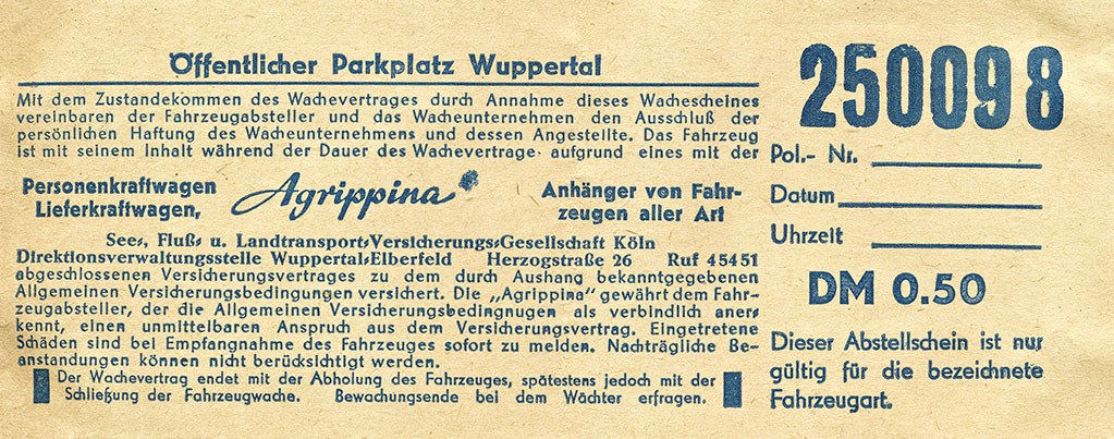Ett parkeringskvitto från Wuppertal.
